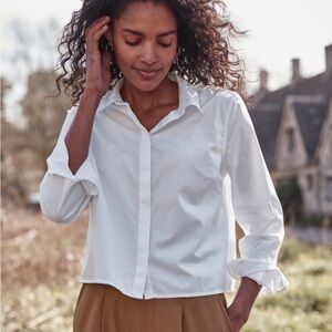 Garnet Hill Organic-Pima-Cotton Cropped Button-Down Shirt size 10